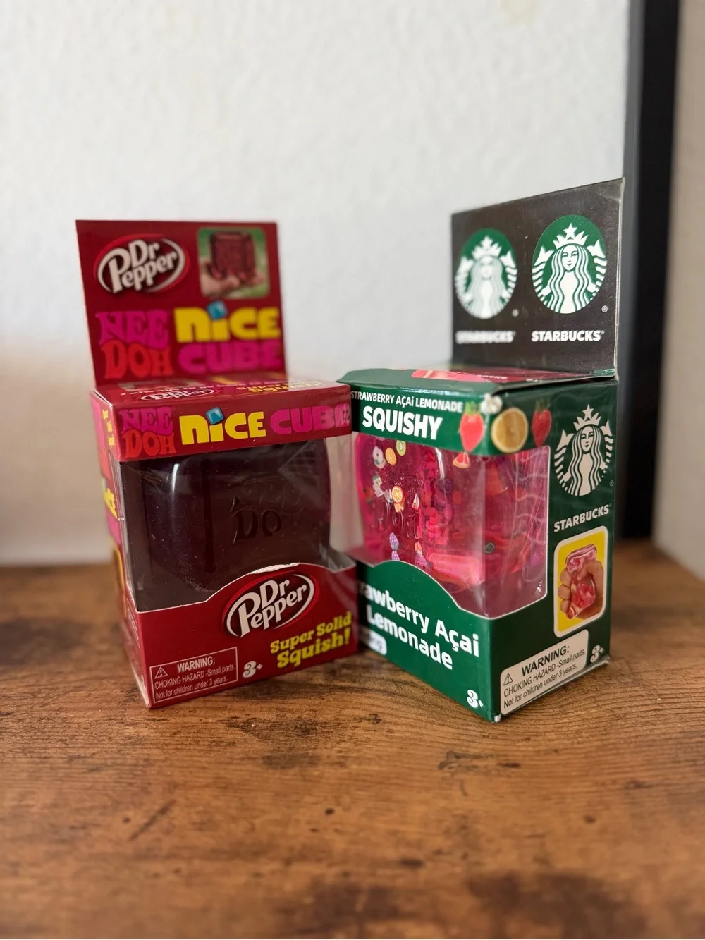Dr Pepper and Starbucks Nice Doh Cube Squishy Toy - Red & Pink